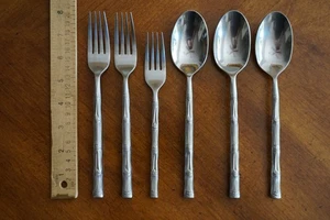 Lot of 6 Hampton Silversmiths Cathay Mirror Bamboo Dinner Salad Fork Tablespoon - Picture 1 of 14