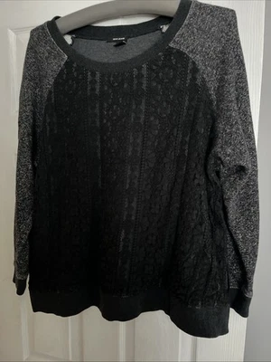 Moletom feminino DKNY sobreposição de renda, preto e cinza tamanho 2X - Imagem 1 de 4