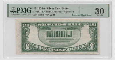 1934A $5 Inverted Back Printing Error Silver Certificate - FR#1651, Graded - 30 - Image 1 of 2