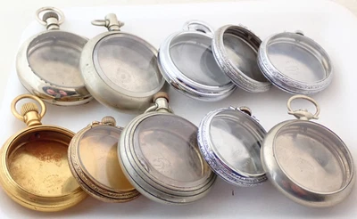 LARGE LOT OF 10 16s & 18s ANTIQUE POCKET WATCH CASES PARTS REPAIR - Image 1 of 4