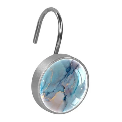 12 ganchos decorativos para cortina de ducha, mármol dorado azul púrpura a prueba de óxido Foto 1 de 4