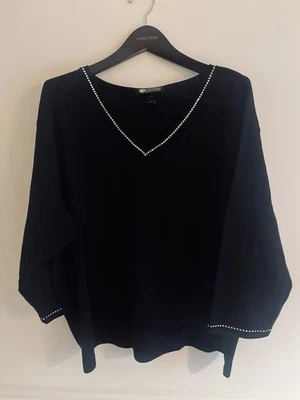 Camiseta para mujer Christine Alexander negra manga 3/4 cuello adornado plateado talla 3X Foto 1 de 4