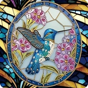 5D Diamond Painting Kit 20X20cm Pointed Mouth Bird Stained Glass - Picture 1 of 4