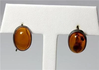 "Bonitos pendientes cabujón ámbar de plata de ley 5/8"" - 7849" Foto 1 de 4