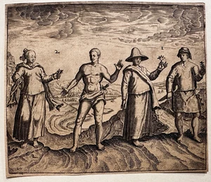 Theodore De Bry Engraving: Two men and two women from 'India Orientalis', 1598 - Picture 1 of 2