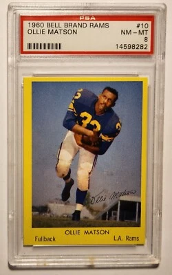 1960 Bell Brand Rams #10 Ollie Matson (HOF) PSA 8 NM-MT Rare, POP 7, None Higher - Image 1 of 2