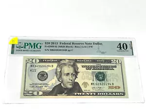 2013 $20 Twenty Dollars, FEDERAL RESERVE NOTE Dallas, COLOR 'PMG 40 Ext F (#88) - Picture 1 of 2