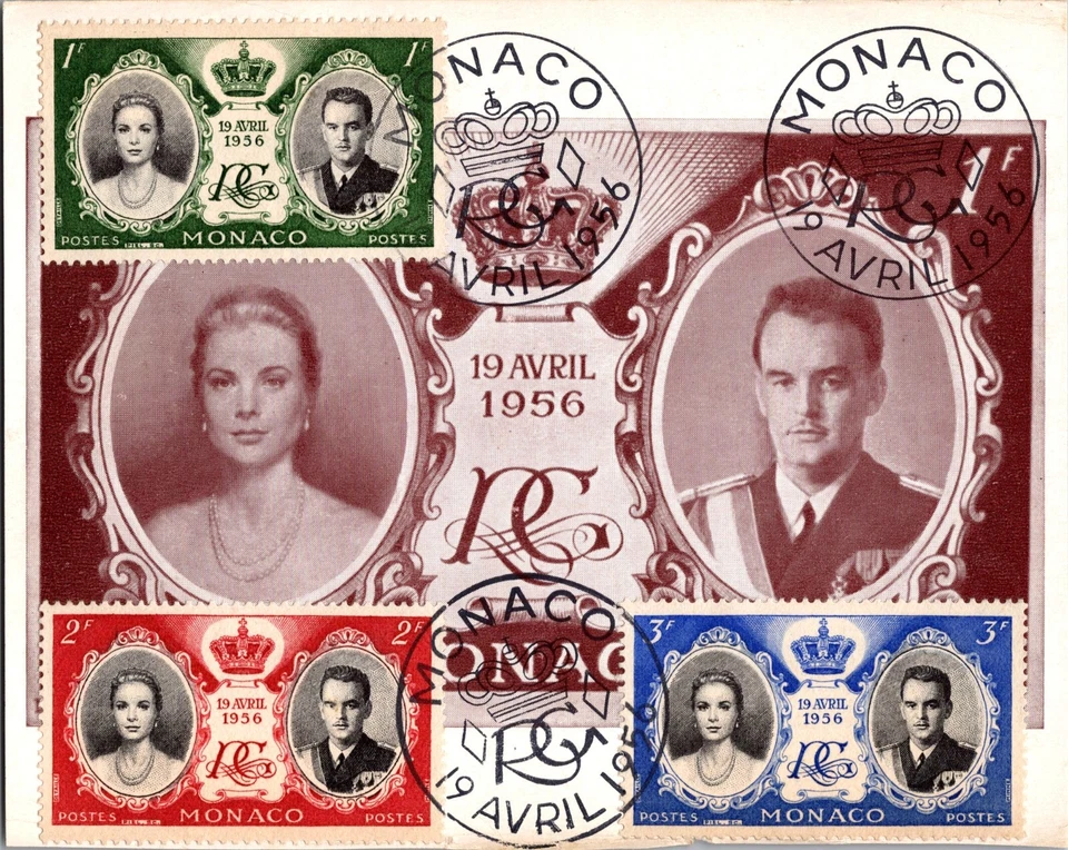 1956 Mônaco Primeiro Dia RPPC Maxi Capa Cartão Postal Casamento Real Rainer & Grace FDC - Imagem 1 de 2