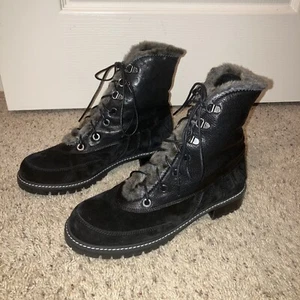 STUART WEITZMAN Boots Leather / Suede / Shearling COMBAT Black-Sz 9 M  Excellent - Picture 1 of 17