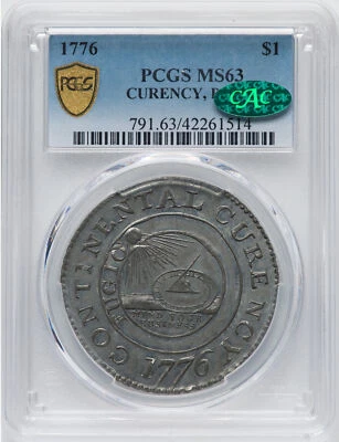 1776 CONTINENTAL $1 PCGS MS 63 - Image 1 of 4