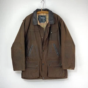 Barbour Bushman Wax Jacket Mens Large Brown Classic Country Chore Utility Coat - Picture 1 of 16