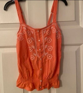 American Eagle orange embroidered tank top. Excellent condition. Size XS. - Picture 1 of 3