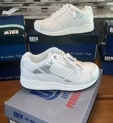 Drew Mens Force White Leather Comfort Sneaker Size 7.5 Wide 4W New 40960-22 NIB - Image 1 of 4