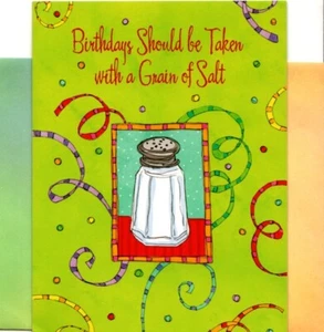 Funny Happy Birthday Taken With Grain of Salt Shaker Leanin' Tree Greeting Card - Picture 1 of 3