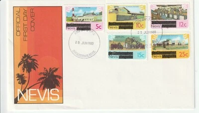 1980 NEVIS FIRST DAY ISSUE COVER ENVELOPE WITH 5 OVERPRINTS STAMP SET - Image 1 of 2