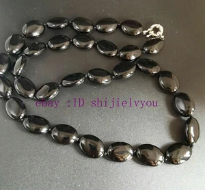 Black Onyx stone necklace,Oval smooth agate gemstone Bead Knotted 16“18"24" 32" - Picture 1 of 4