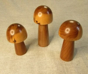 Trio Of Handcrafted Wooden Toadstools / Mushrooms - Picture 1 of 6