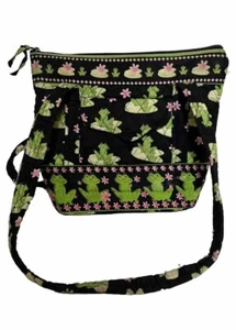Cute Frog Print Tote Bag Quilted Cotton 10” X 12” Pockets Zipper Closure Lined - Picture 1 of 14