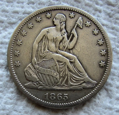 1865-S Seated Liberty Half Dollar Rare Key Civil War Date Sharp XF  Bold Liberty Cover