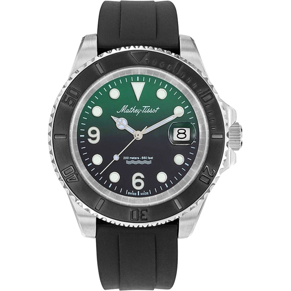Reloj para hombre Mathey Tissot diseño Mathy esfera verde correa de goma negra H909AV Foto 1 de 1