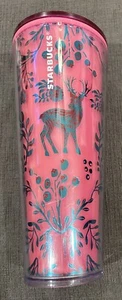 Starbucks 2022 Christmas Holiday 24oz Tumbler Pink Reindeer Color Change - Picture 1 of 4