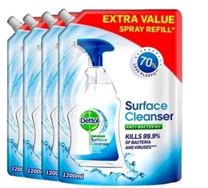 Dettol Surface Cleaner Pouch Refill, Household Cleaners, 4 x 1.2Litre - Picture 1 of 2