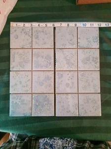 Ceramic Wall Tile 3x3 Blue With Blue/pink Design Highlight Abstract Lot Of 16 - Picture 1 of 20