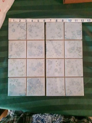 Ceramic Wall Tile 3x3 Blue With Blue/pink Design Highlight  Abstract Lot Of 16 - Image 1 of 4
