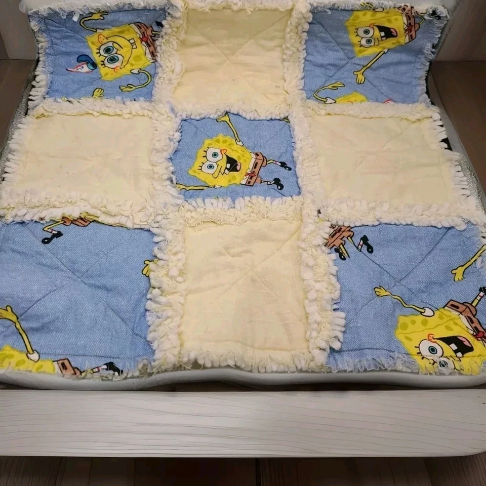 Bob Esponja Pantalones Cuadrados Almohadilla Cambiadora de Pañales Bebé ÚNICA Edredón Vintage Hecho a Mano 16" Foto 1 de 3