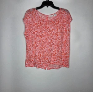 Camisa Sigrid Olsen 100% Lino Top Coral Tropical Playa Manga Corta Talla Grande - Imagen 1 de 5