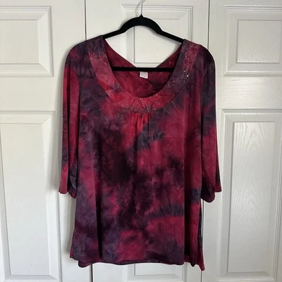Top Bobbie Brooks para mujer talla 2X lentejuelas tie dye fluido oficina elástico boho colorido Foto 1 de 4