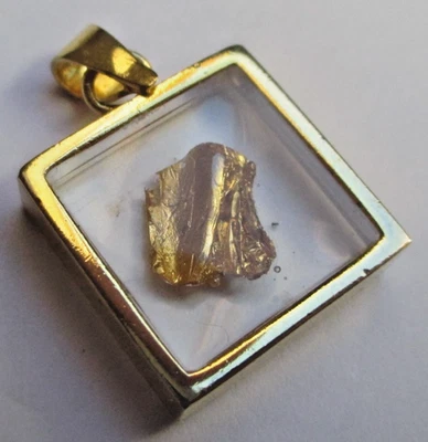 Ancien Pendentif plaqué or inclusion feuille d'or emprisonnée bijou vintage 2490 - Photo 1/2