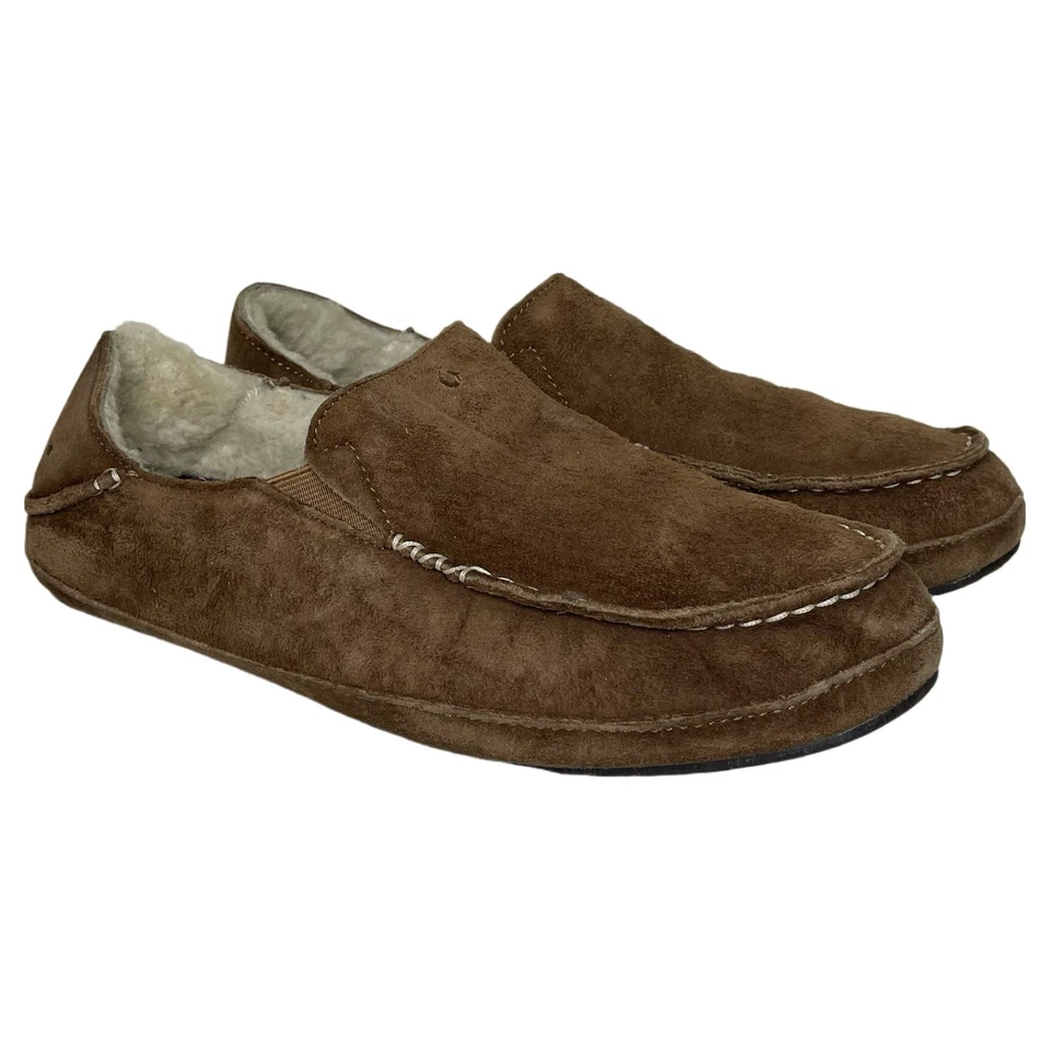 OLUKAI Nohea Zapatilla Marrón Gamuza Sin Cordones Mocasines Forrados de Oveja Cálidos Talla 9 Foto 1 de 4