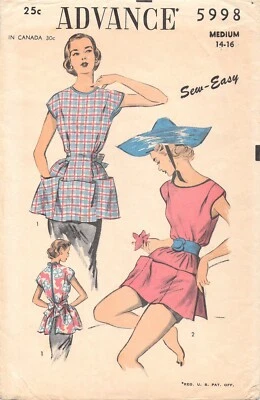 ADVANCE  5998 Misses' Apron Poncho Size Medium 14-16 1940s - Image 1 of 2