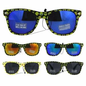 Kids Child Size Emoji Happy Face Plastic Horn Rim Sunglasses - Picture 1 of 21