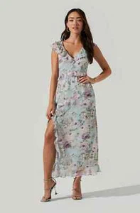 Astr The Label Tempest Floral Ruffle Midi Dress Women S Blue Ivory Lilac Floral - Picture 1 of 12