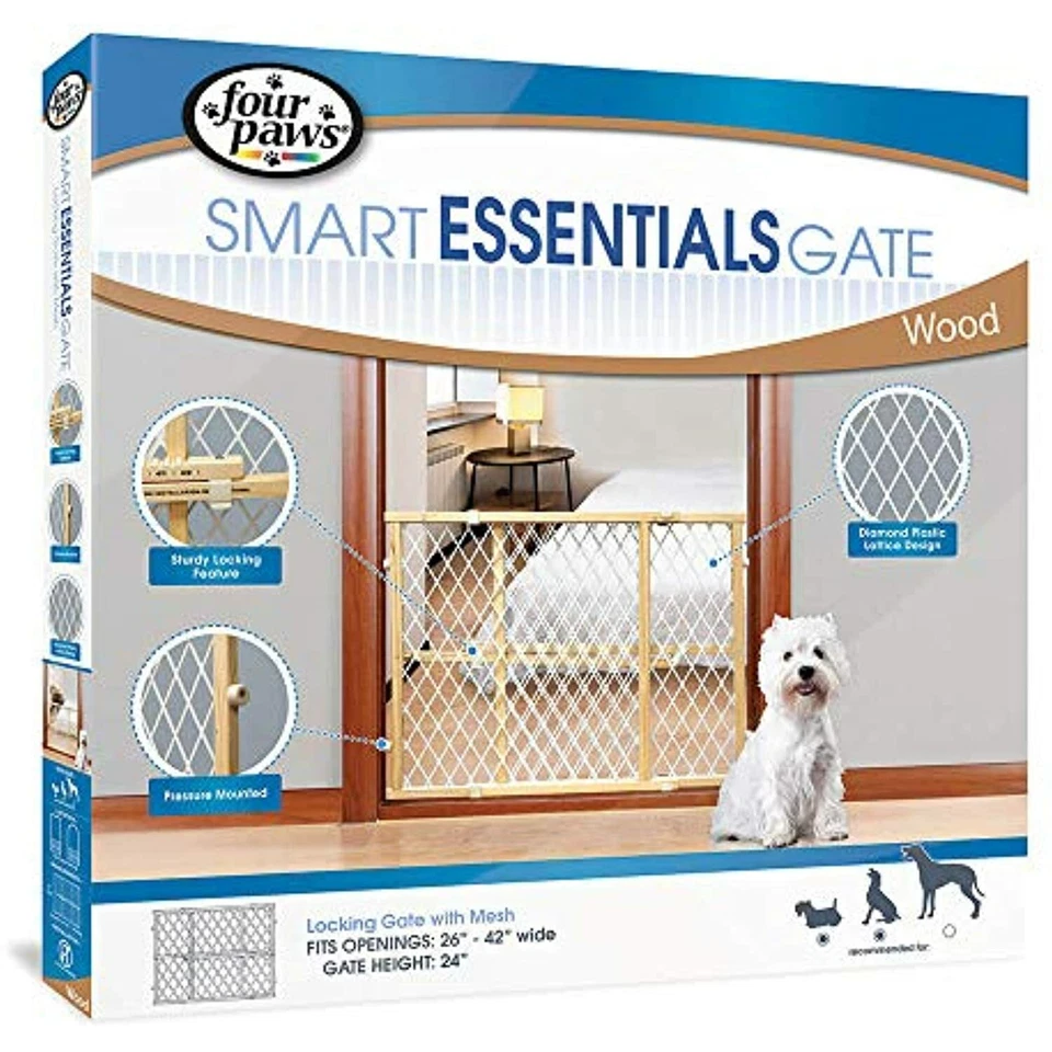 Porta de cachorro com estrutura de madeira Four Paws com malha plástica, 26-42" W por 24" H - Imagem 1 de 1