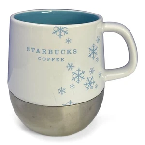2007 Starbucks Stainless Steel Bottom Snowflake Coffee Mug 14 oz Christmas Blue - Picture 1 of 7