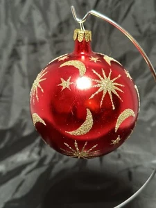 VINTAGE Christopher Radko CELESTIAL Red STAR MOON GLITTER Ornament 87-021-1 - Picture 1 of 10