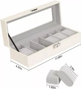 Vetrina portagioie 6 slot bianca porta orologi pelle vetro regalo donna - Foto 1 di 7