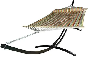 Petra Leisure 15 pies interior/exterior acero negro arco hamaca soporte con cama a rayas de resorte - Imagen 1 de 2