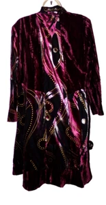 size 2 M L Chicos burgundy Velvet burnout patchwork KIMONO long duster jacket - Picture 1 of 14