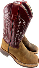 Old West BSC1889 Burgundy Leather Pull On Square Toe Western Boots Kids US 13 D