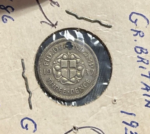 1937 Great Britain 3 Pence - Holed  bg Cover