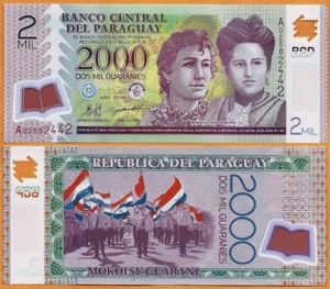 PARAGUAY 2008 GEMA UNC 2000 Guaraníes Polímero P- 228a Prefijo A Estampado Francia - Imagen 1 de 1
