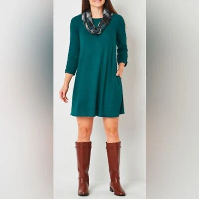 ALYX Size XL ALine Green Super Soft Sweater Dresss 3/4 Ruched Sleeves Very Soft - Изображение 1 из 4