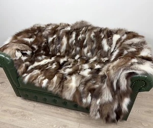 Luxury Crystal Fur Blanket. Real Fox Fur Blanket, Fluffy Fur Throw - Picture 1 of 9