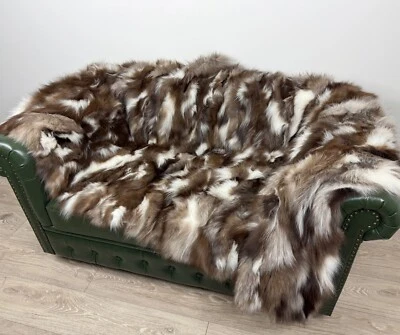 Luxury Crystal Fur Blanket. Real Fox Fur Blanket, Fluffy Fur Throw - Image 1 of 4