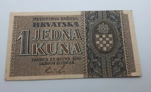 1 Kuna 1942. Croatian banknotes WW2 Hrvatska ! - Picture 1 of 2
