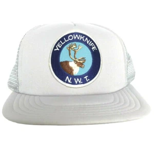 Vtg Yellowknife Caribou Patch Hat Explore Canada Arctic Snap Back Trucker Cap - Picture 1 of 12